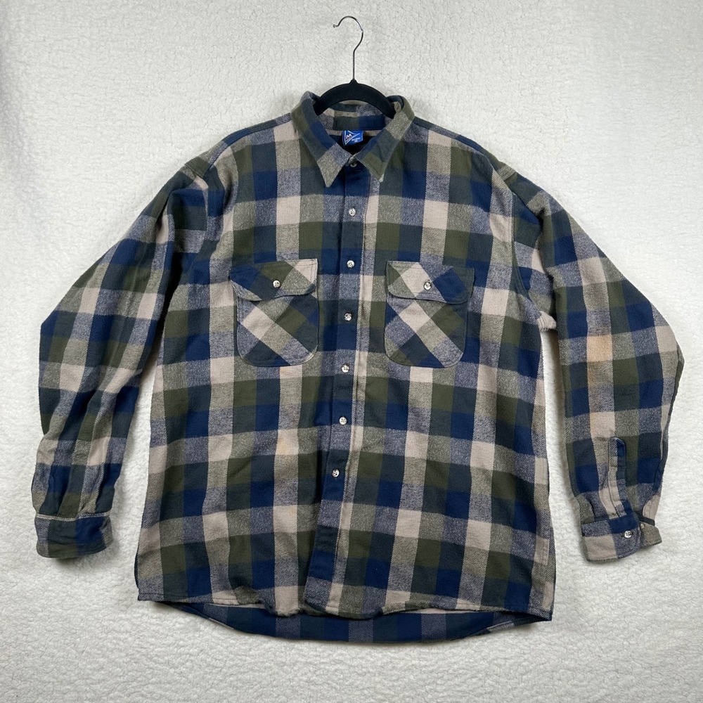 Mighty-Mac Men Tall 2XL Plaid Flannel Shirt Blue Green Check Tallman Lumberjack